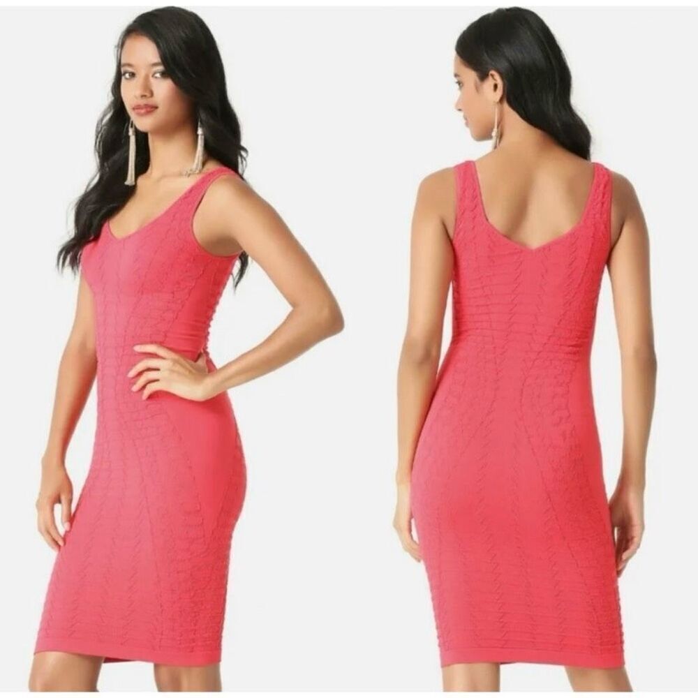 Bebe Sleek Coral Pink Bandage Dress – Size: S/P